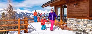 Winter vacations chalet skier 