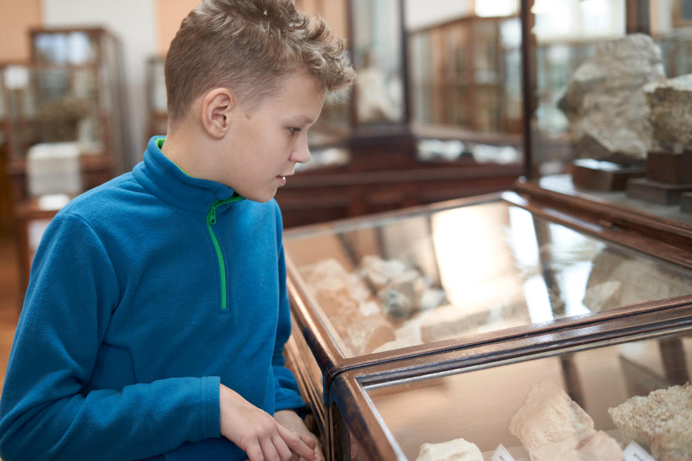 jongen in natuurhistorisch museum